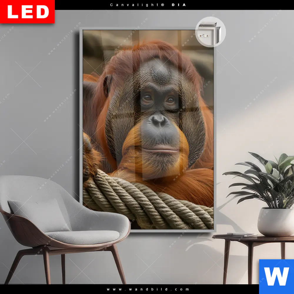 Leuchtbild Acrylglas Canvalight® DIA | Orang-Utan mit sanftem Blick | Hochformat