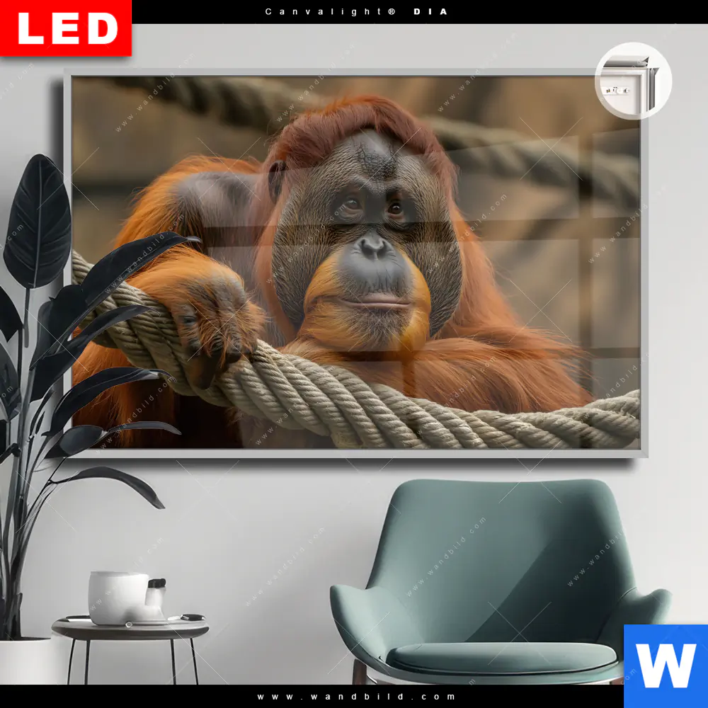 Leuchtbild Acrylglas Canvalight® DIA | Orang-Utan mit sanftem Blick | Querformat
