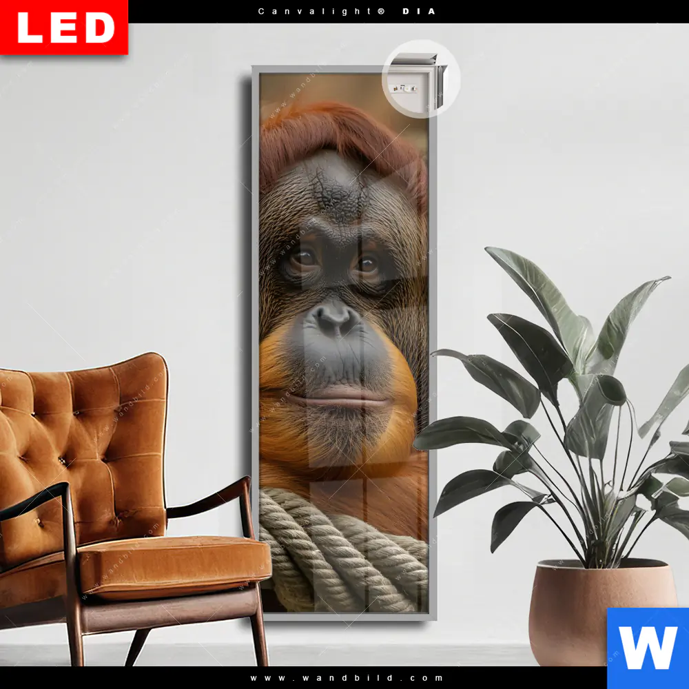 Leuchtbild Acrylglas Canvalight® DIA | Orang-Utan mit sanftem Blick | Schmal