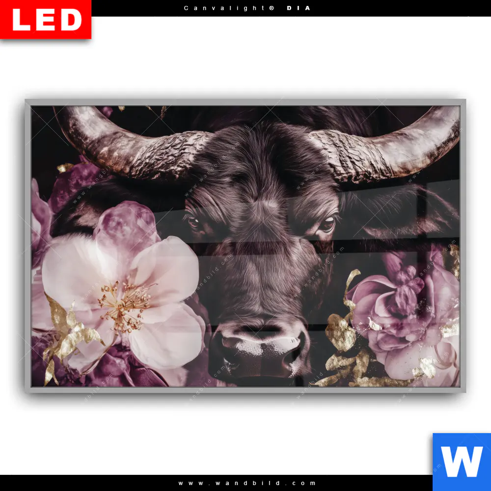 Leuchtbild Acrylglas Canvalight® DIA | Stier mit Blumen | Querformat - Image 2