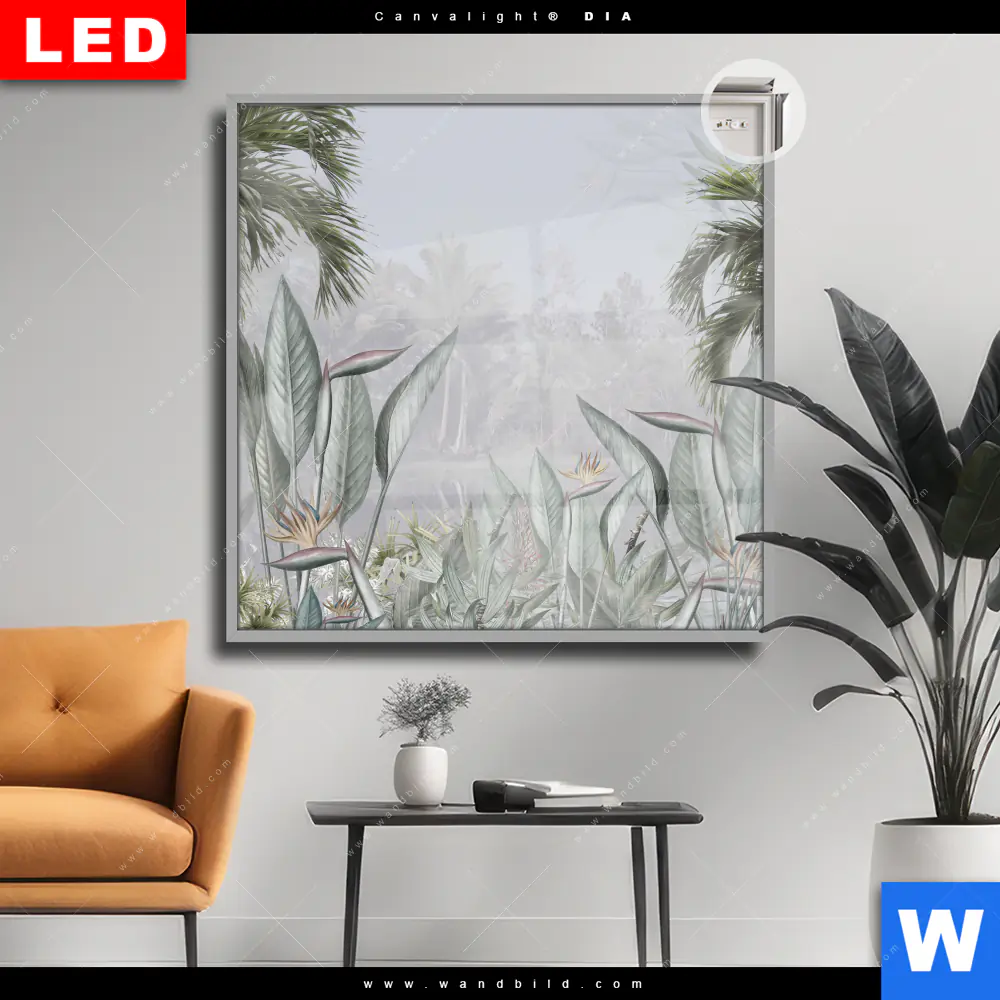 Leuchtbild Acrylglas Canvalight® DIA | Tropische Bäume und Blätter | Quadrat