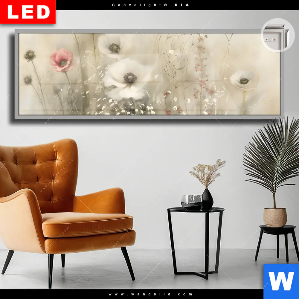 Leuchtbild Acrylglas Canvalight® DIA | Zarte Wildblumen in Pastelltönen | Panorama