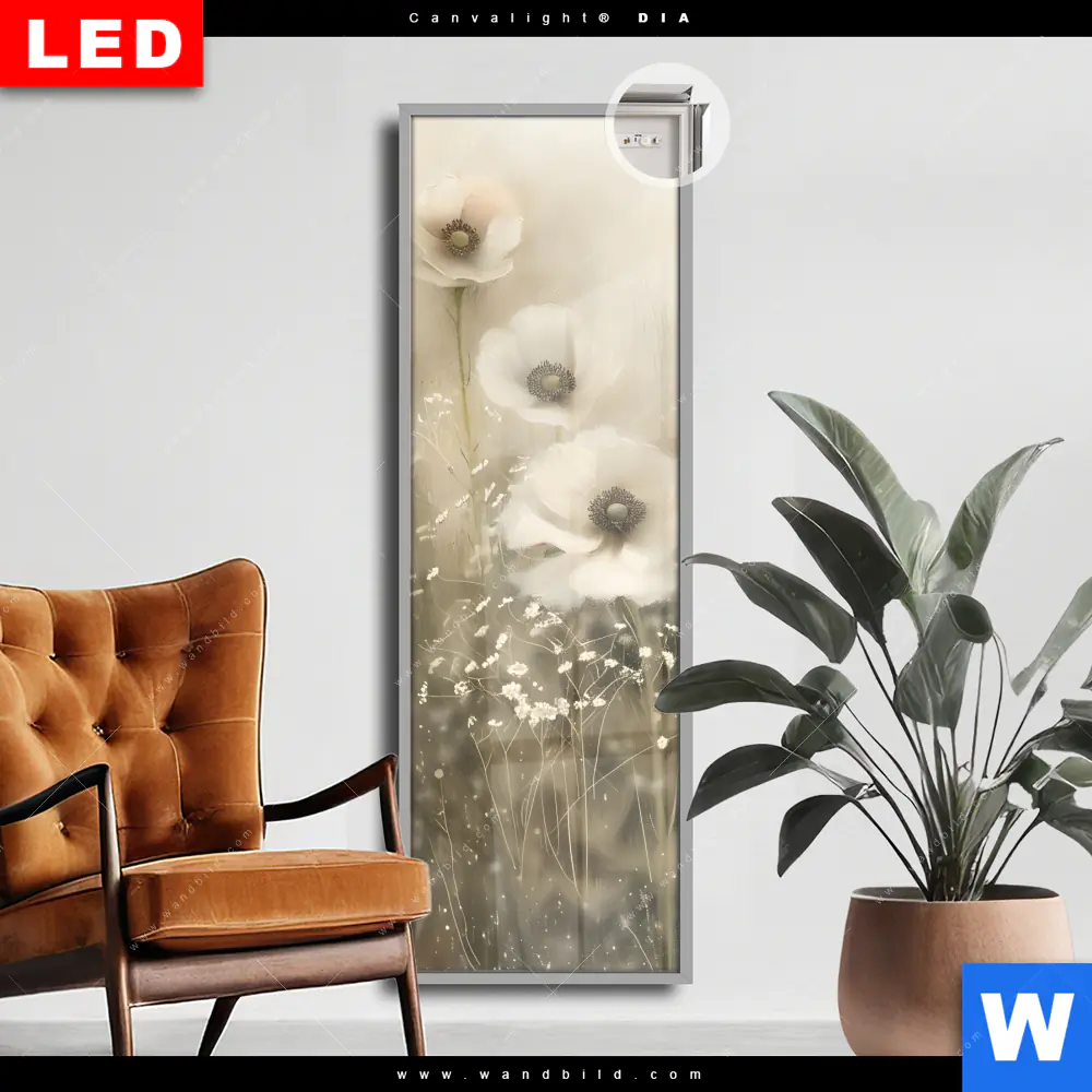 Leuchtbild Acrylglas Canvalight® DIA | Zarte Wildblumen in Pastelltönen | Schmal