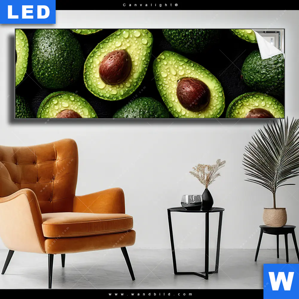 Canvalight® Leuchtbild | Avocados mit Wassertropfen | Panorama