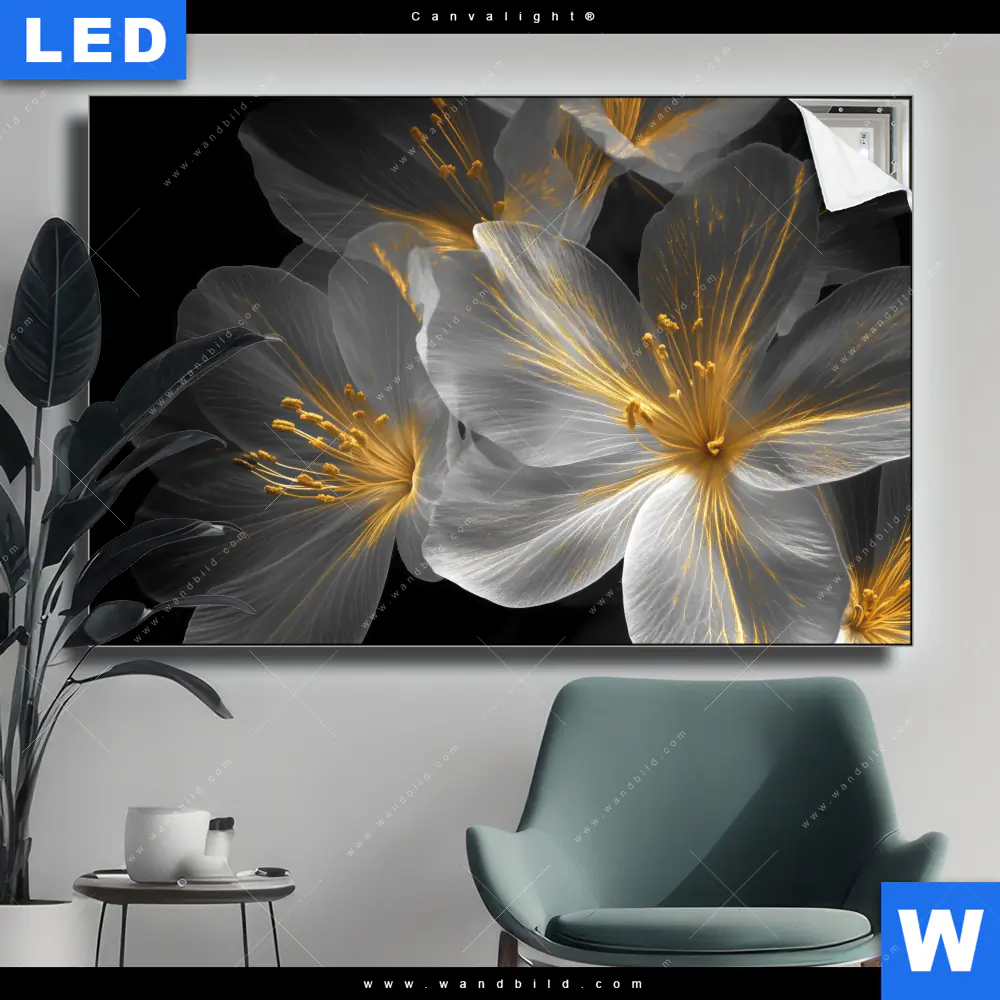 Canvalight® Leuchtbild | Blüten Gold & Weiß | Querformat