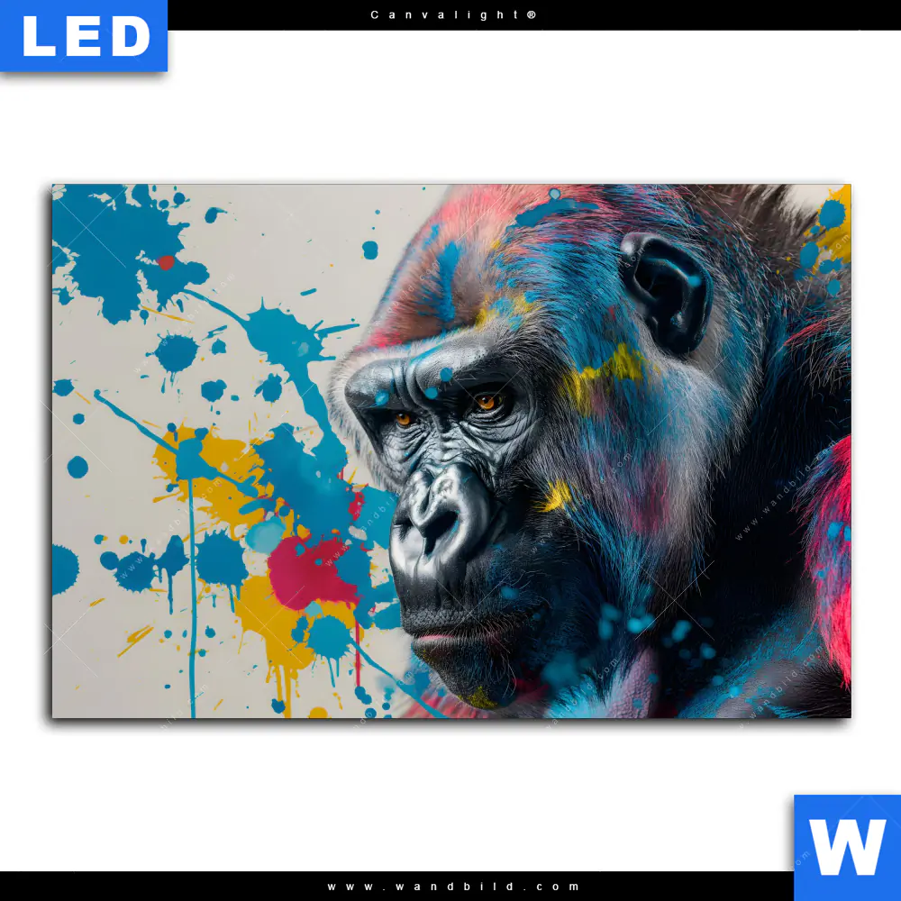 Canvalight® Leuchtbild | Bunter Gorilla mit Farbspritzern | Querformat - Image 2