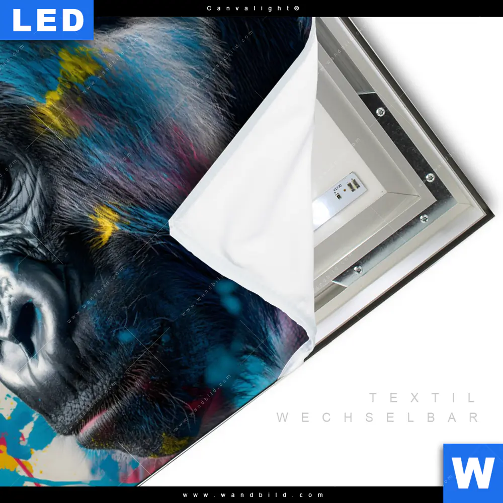 Canvalight® Leuchtbild | Bunter Gorilla mit Farbspritzern | Querformat - Image 3