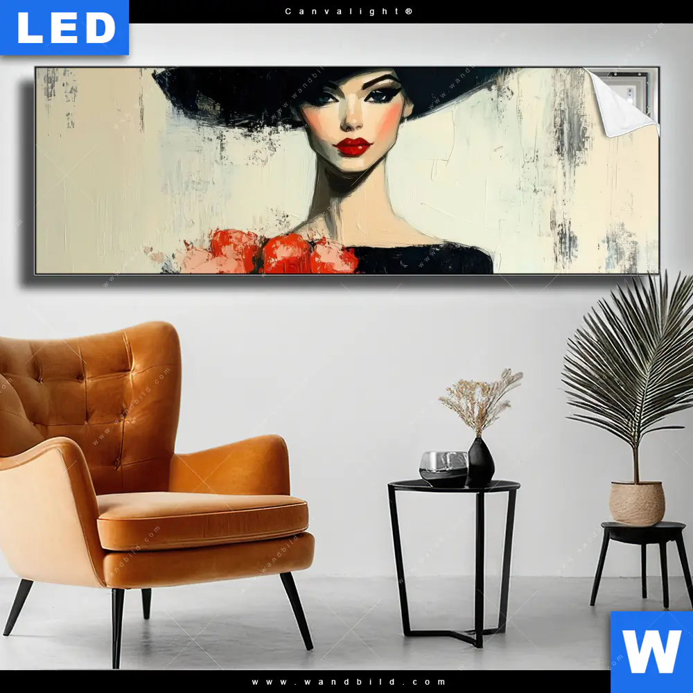Canvalight® Leuchtbild | Dame mit roten Tulpen | Panorama