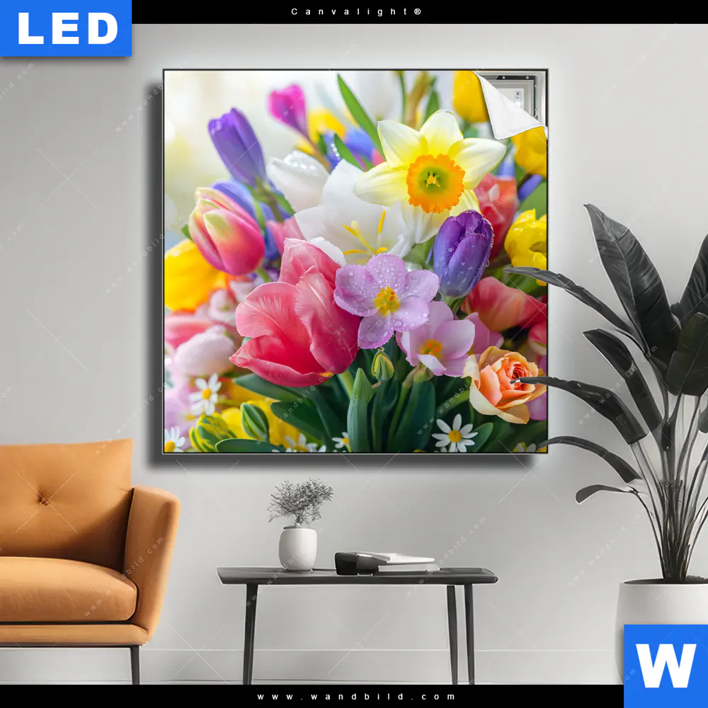 Canvalight® Leuchtbild | Farbenfrohe Frühlingsblüten | Quadrat