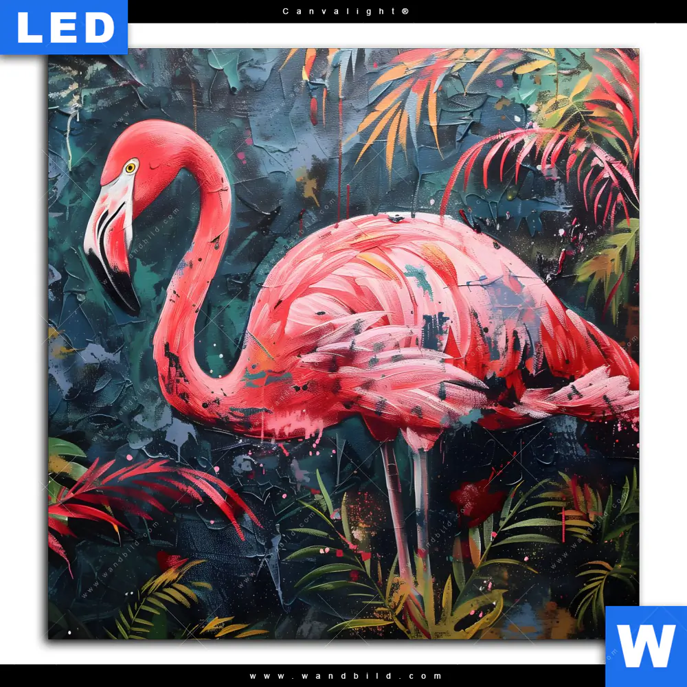 Canvalight® Leuchtbild | Flamingo - Dschungel Eleganz | Quadrat - Image 2