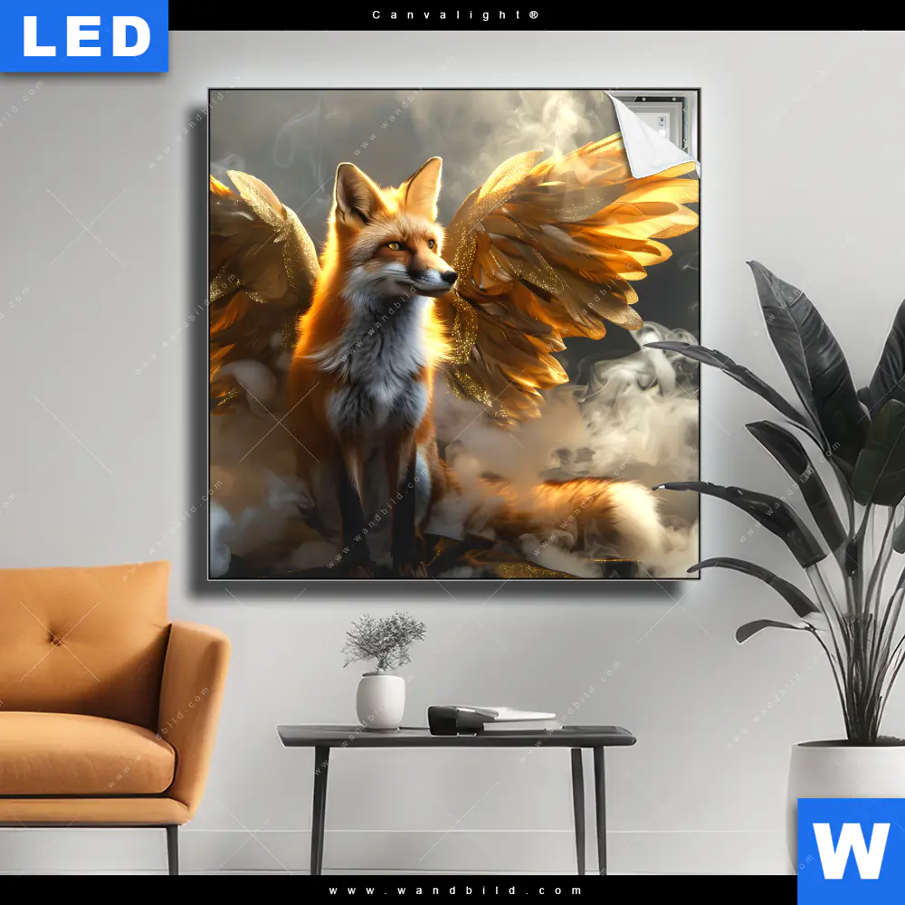 Canvalight® Leuchtbild | Fuchs mit goldenen Flügeln | Quadrat