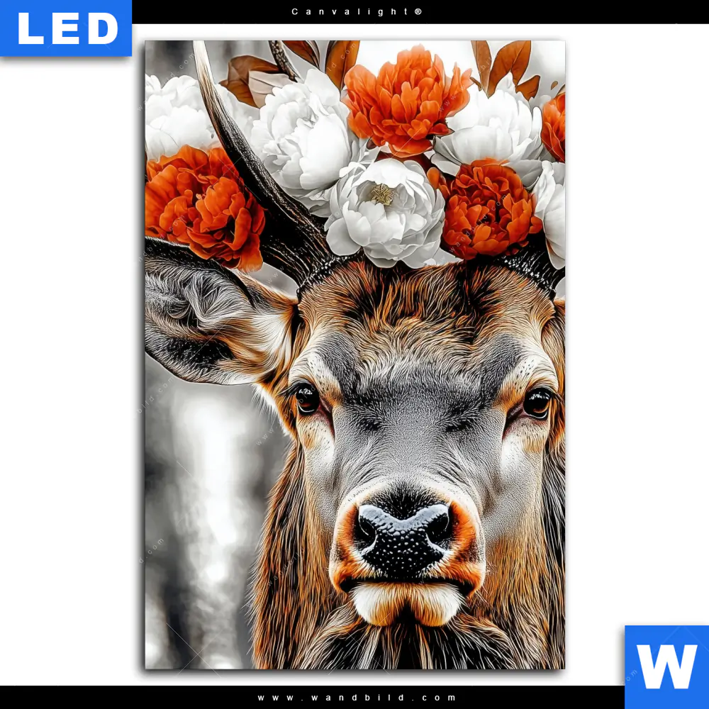 Canvalight® Leuchtbild | Hirsch mit Blumenkrone | Hochformat - Image 2