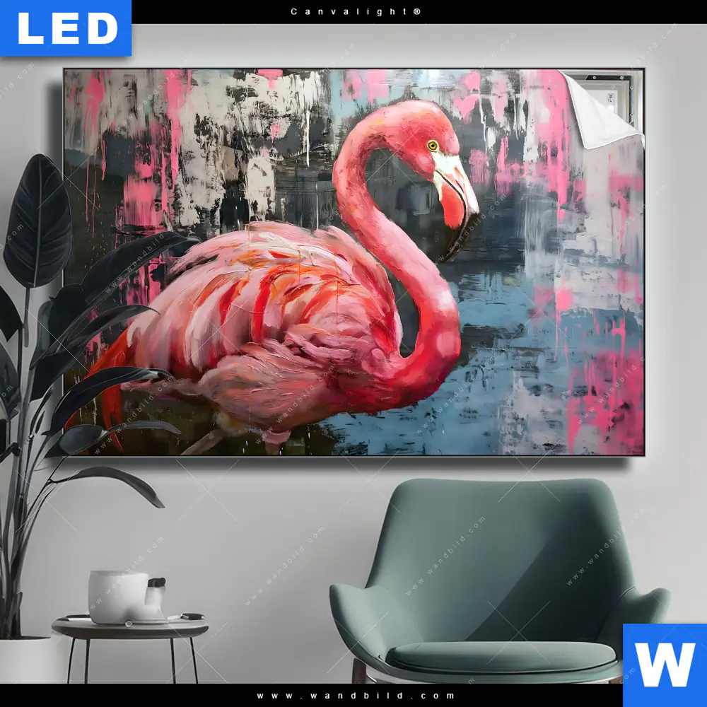 Canvalight® Leuchtbild | Kunstvoller Flamingo | Querformat