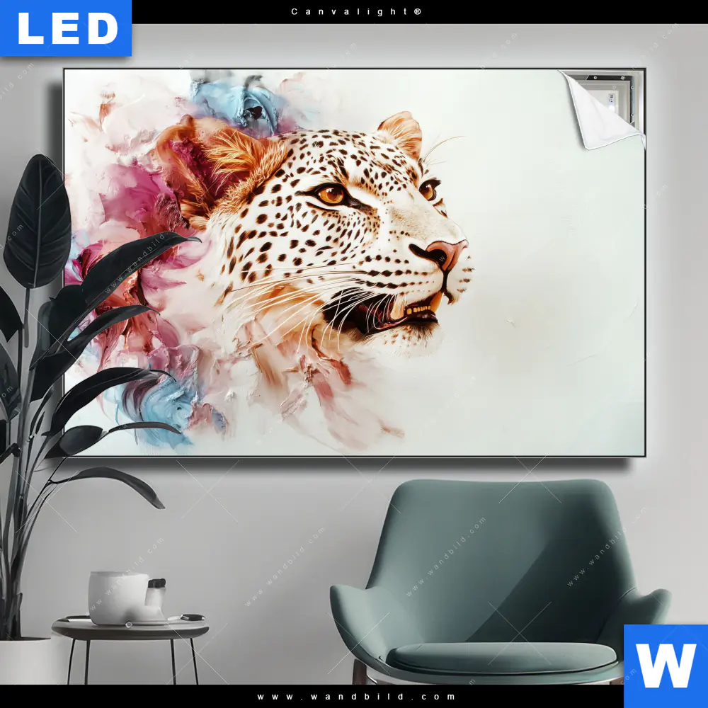 Canvalight® Leuchtbild | Leopard in Farbexplosion | Querformat