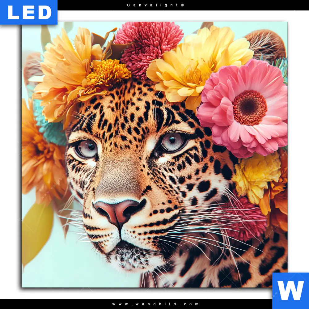 Canvalight® Leuchtbild | Leopard mit Blütenkranz | Quadrat - Image 2