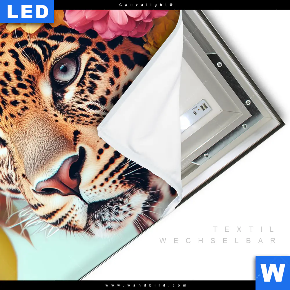 Canvalight® Leuchtbild | Leopard mit Blütenkranz | Quadrat - Image 3