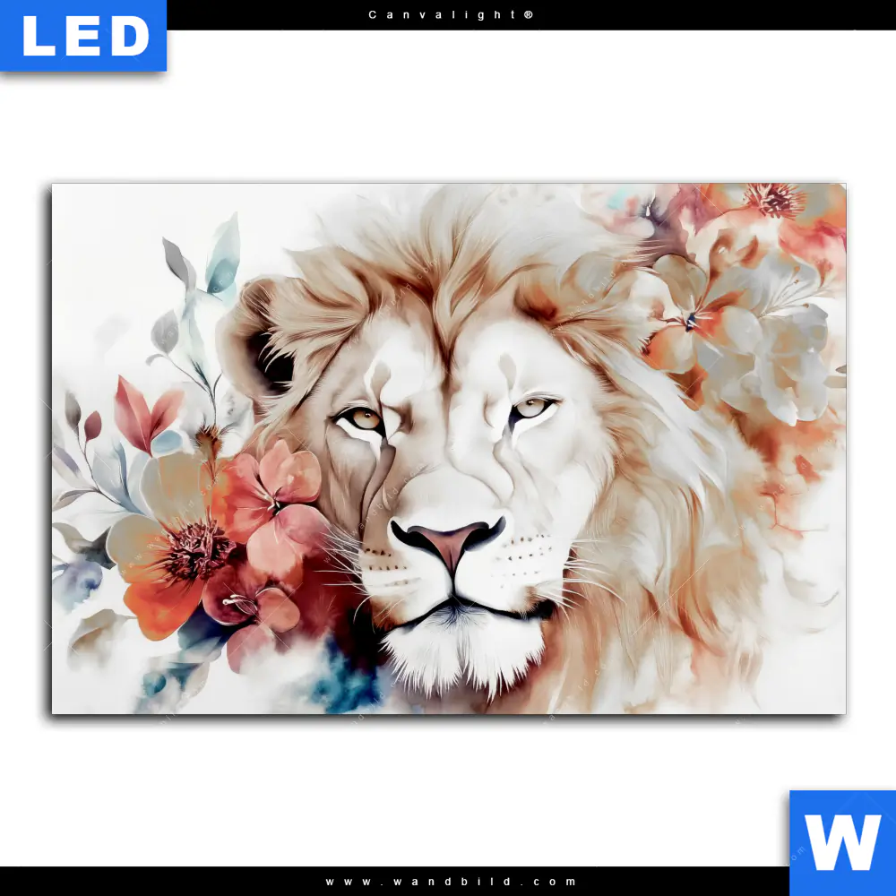 Canvalight® Leuchtbild | Löwe mit Blumen | Querformat - Image 2