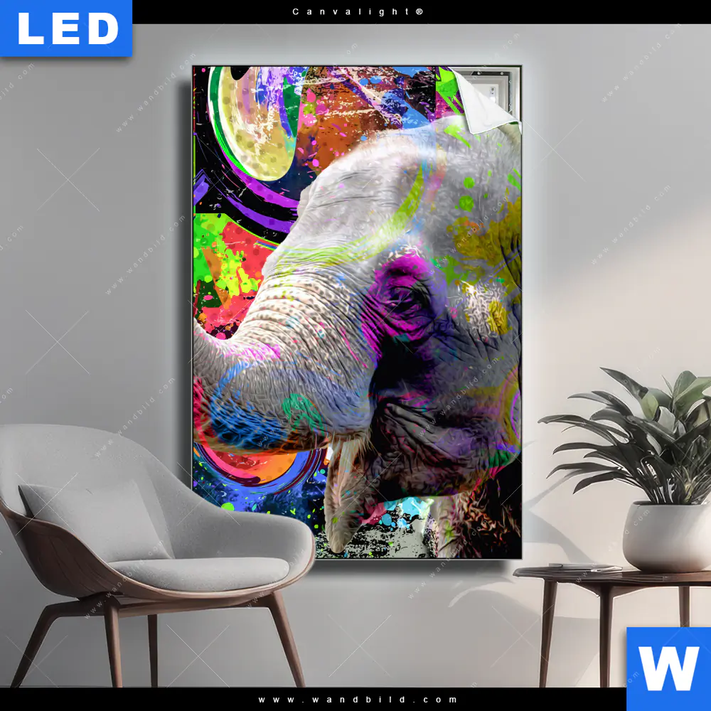 Canvalight® Leuchtbild | Moderner bunter Elefant No. 2 | Hochformat