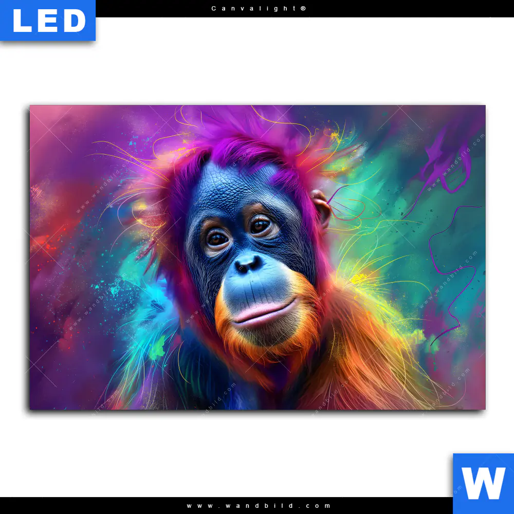 Canvalight® Leuchtbild | Orang-Utan in Regenbogenfarben | Querformat - Image 2