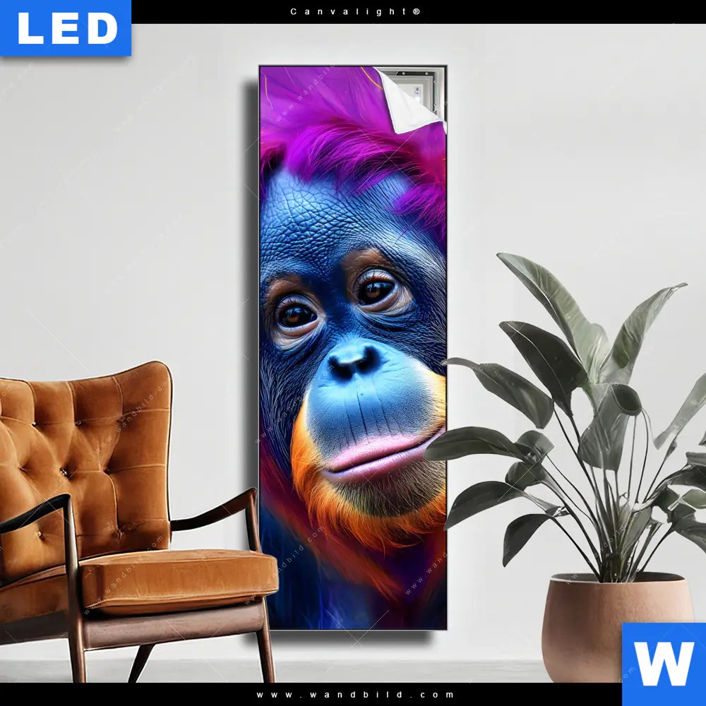 Canvalight® Leuchtbild | Orang-Utan in Regenbogenfarben | Schmal