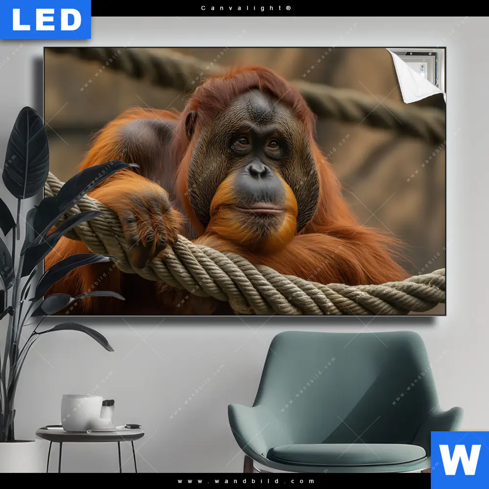 Canvalight® Leuchtbild | Orang-Utan mit sanftem Blick | Querformat