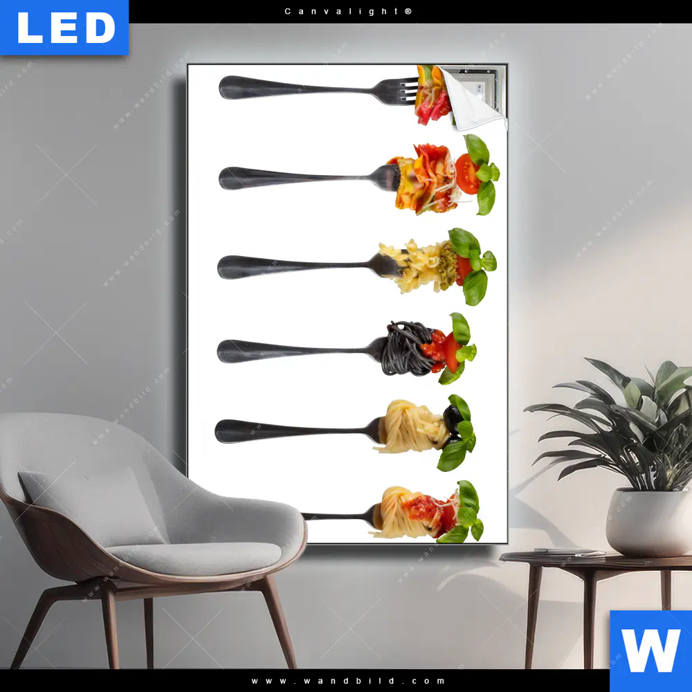 Canvalight® Leuchtbild | Pasta auf Gabeln | Hochformat