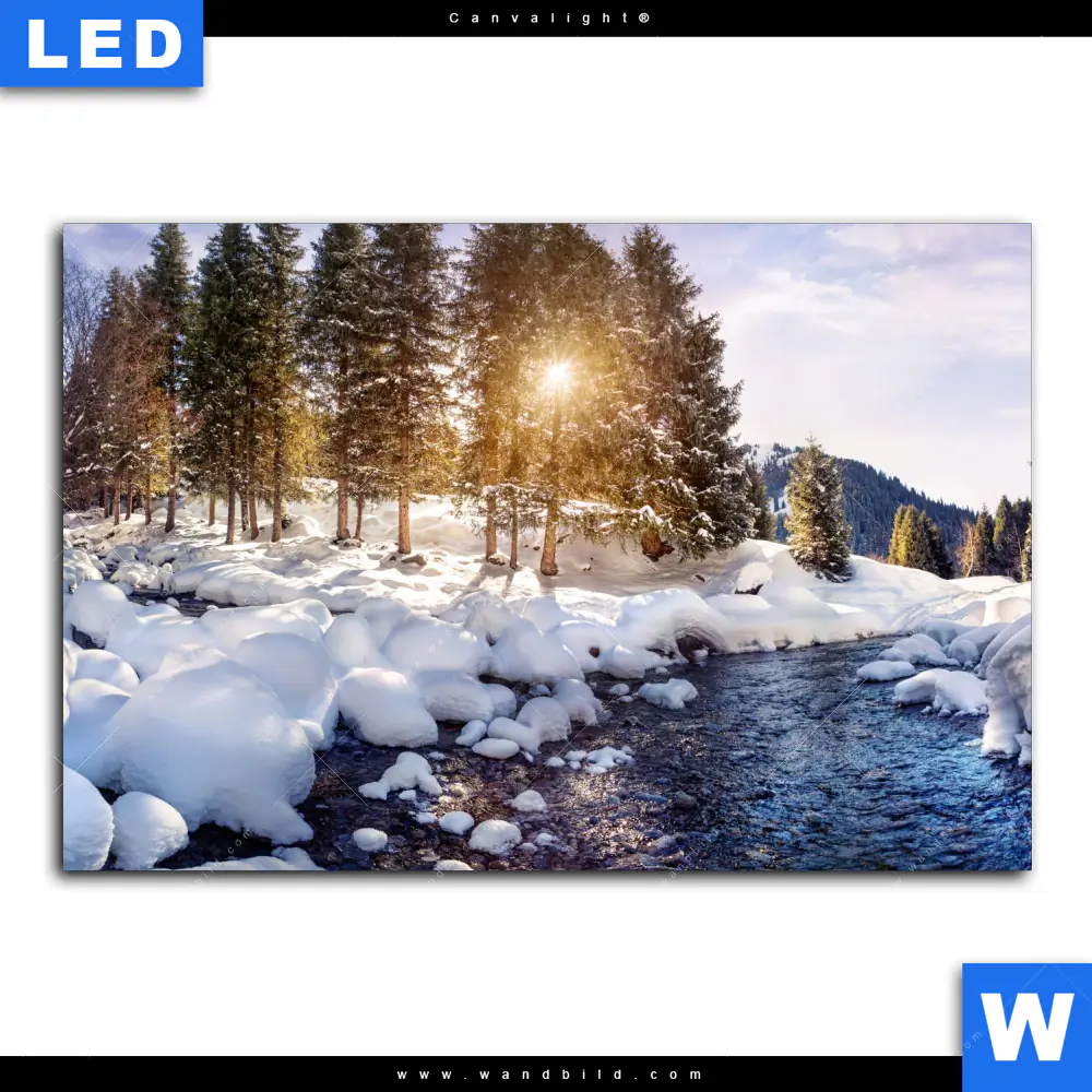 Canvalight® Leuchtbild | Schneebedeckte Landschaft am Fluss | Querformat - Image 2
