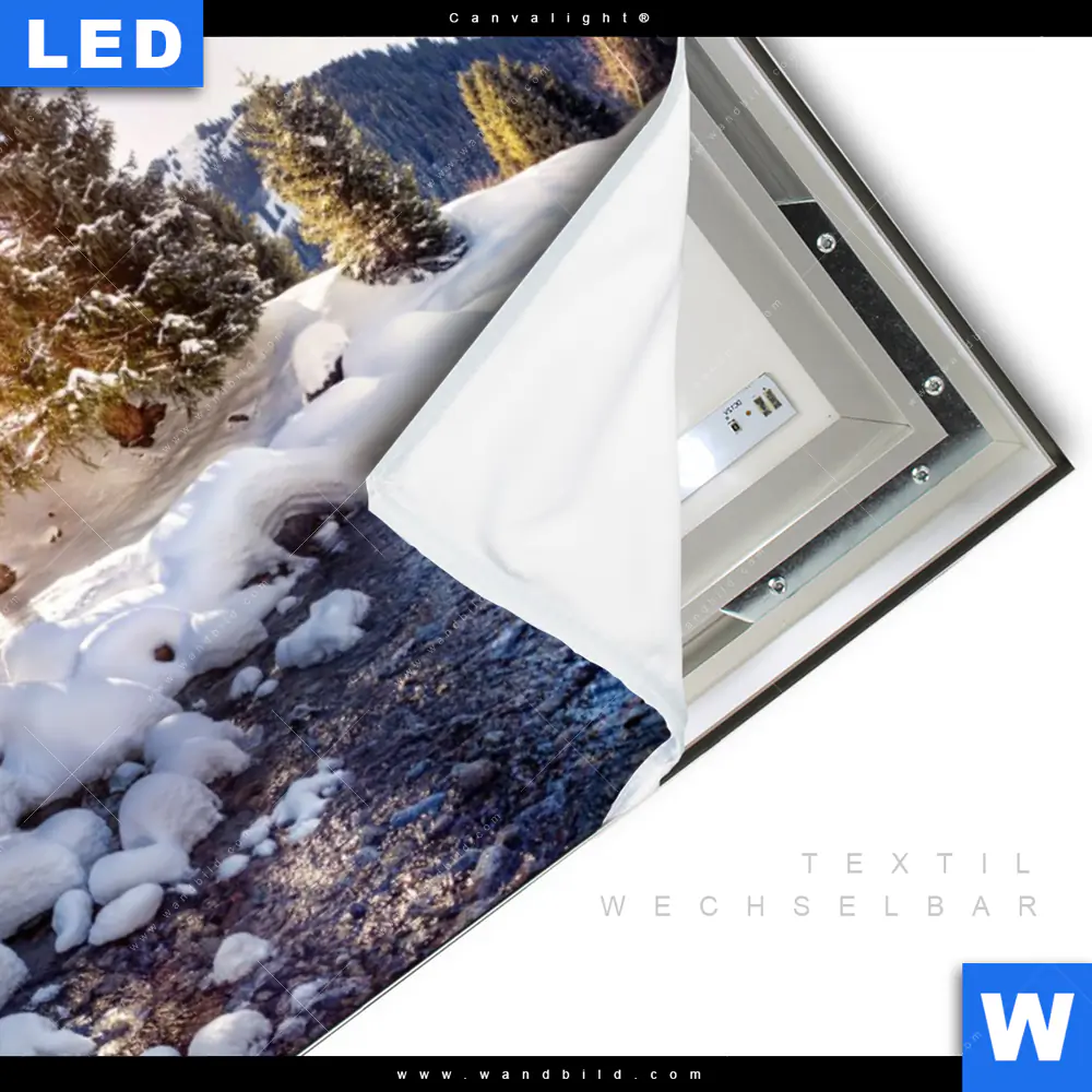 Canvalight® Leuchtbild | Schneebedeckte Landschaft am Fluss | Querformat - Image 3