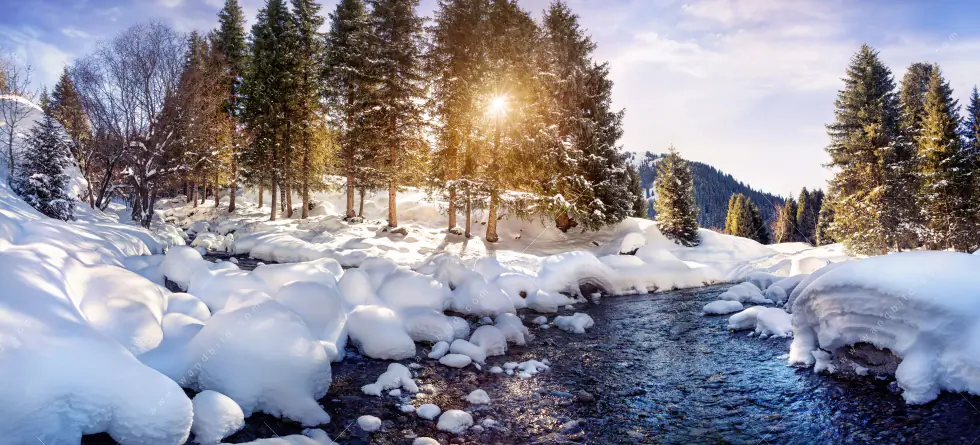 Canvalight® Leuchtbild | Schneebedeckte Landschaft am Fluss | Querformat - Image 5