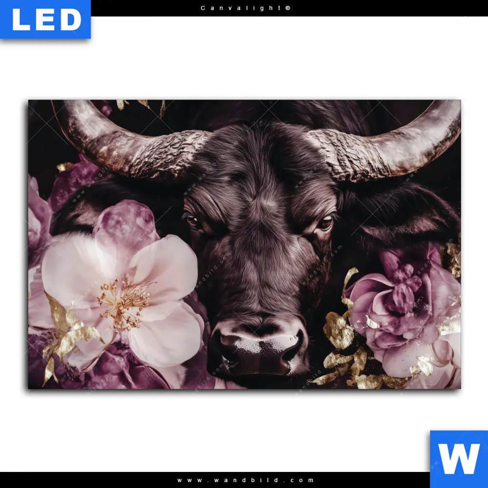 Canvalight® Leuchtbild | Stier mit Blumen | Querformat - Image 2