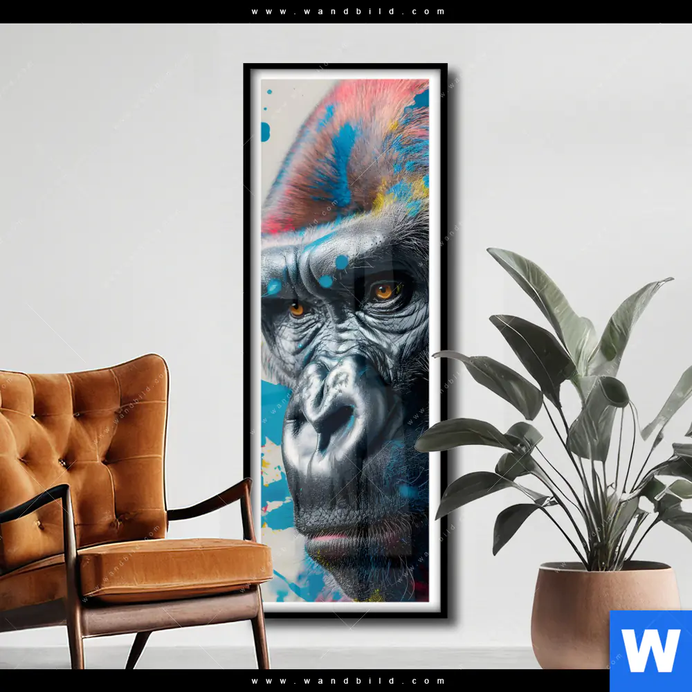 Poster | Bunter Gorilla mit Farbspritzern | Schmal