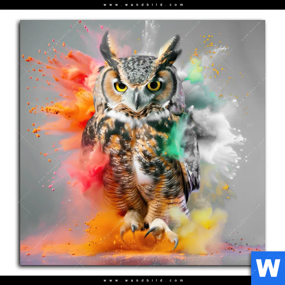 Poster | Farbenexplosion mit Eule | Quadrat - Image 2
