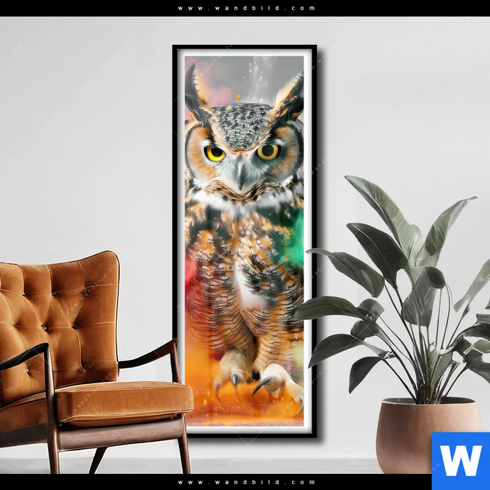Poster | Farbenexplosion mit Eule | Schmal