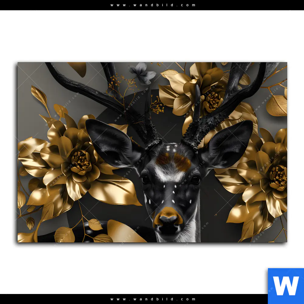 Poster | Junger Hirsch und Goldblumen | Querformat - Image 2