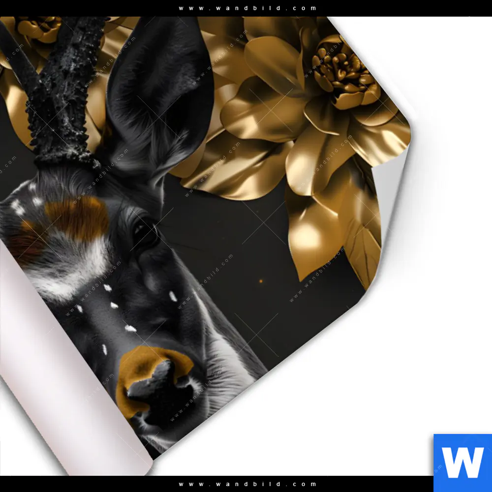 Poster | Junger Hirsch und Goldblumen | Querformat - Image 3