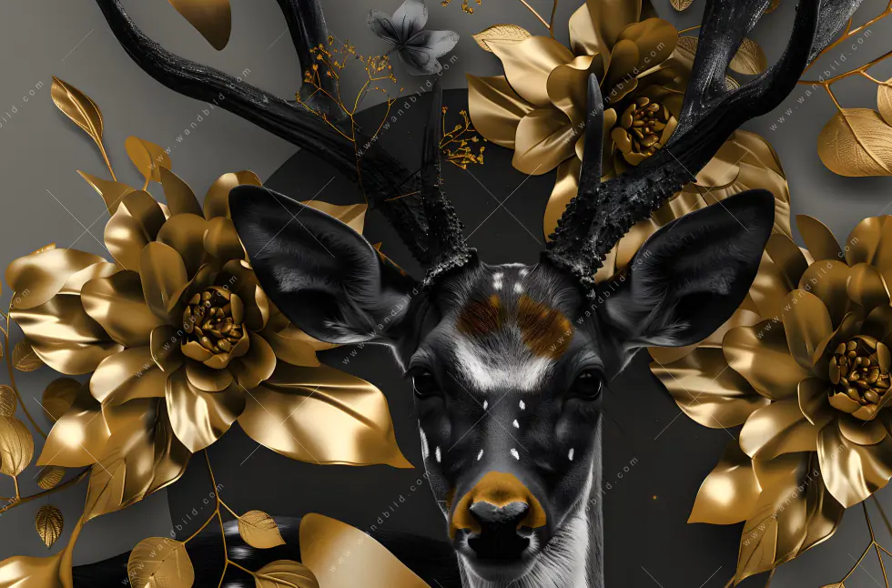 Poster | Junger Hirsch und Goldblumen | Querformat - Image 5