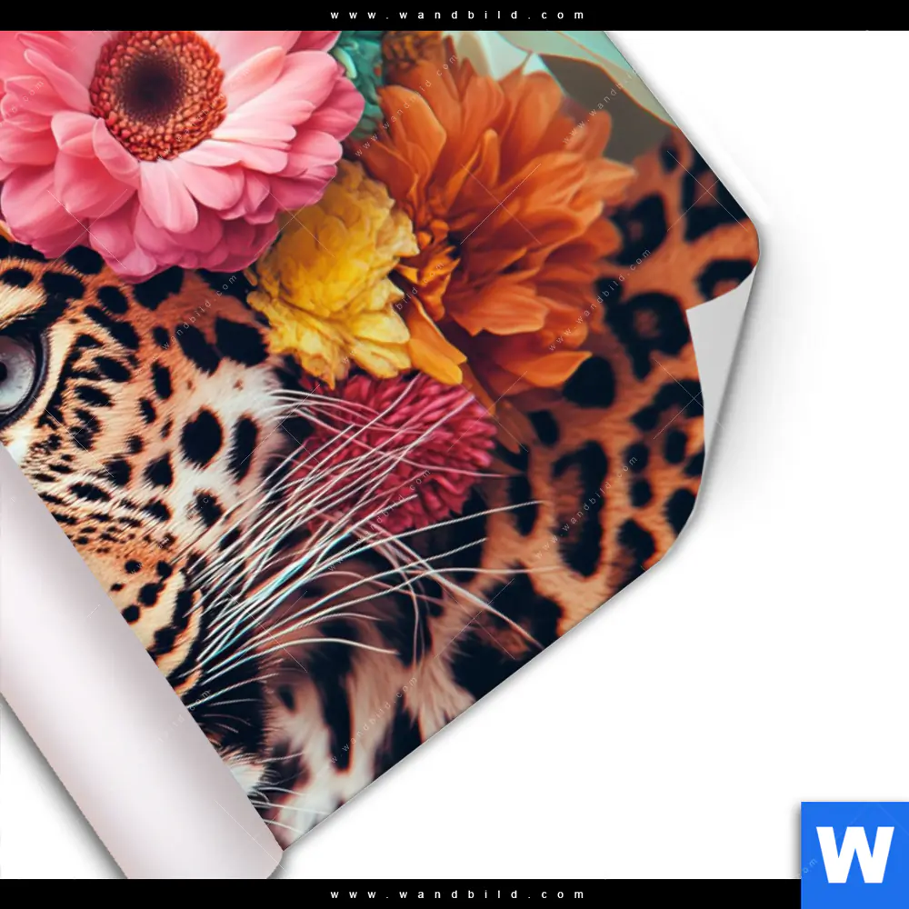 Poster | Leopard mit Blütenkranz | Querformat - Image 3