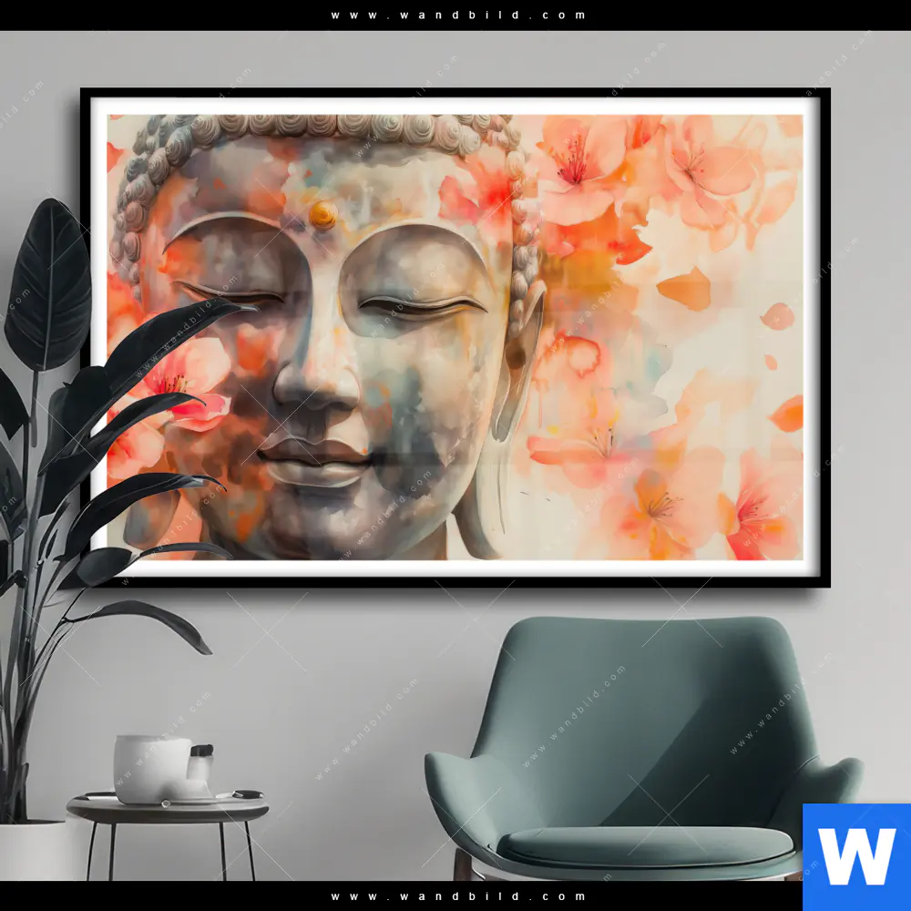 Poster | Meditativer Buddha in Blumen | Querformat