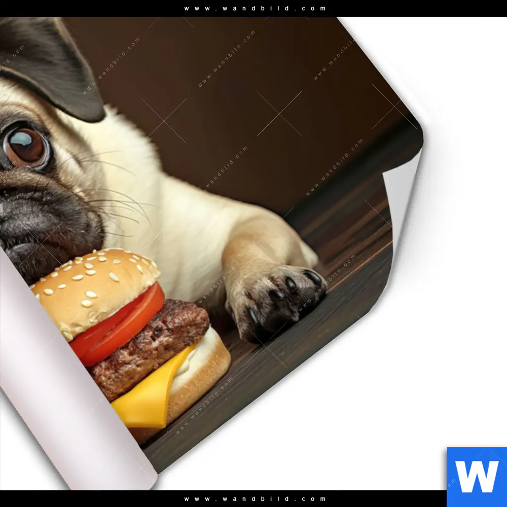 Poster | Mops mit Cheeseburger | Querformat - Image 3