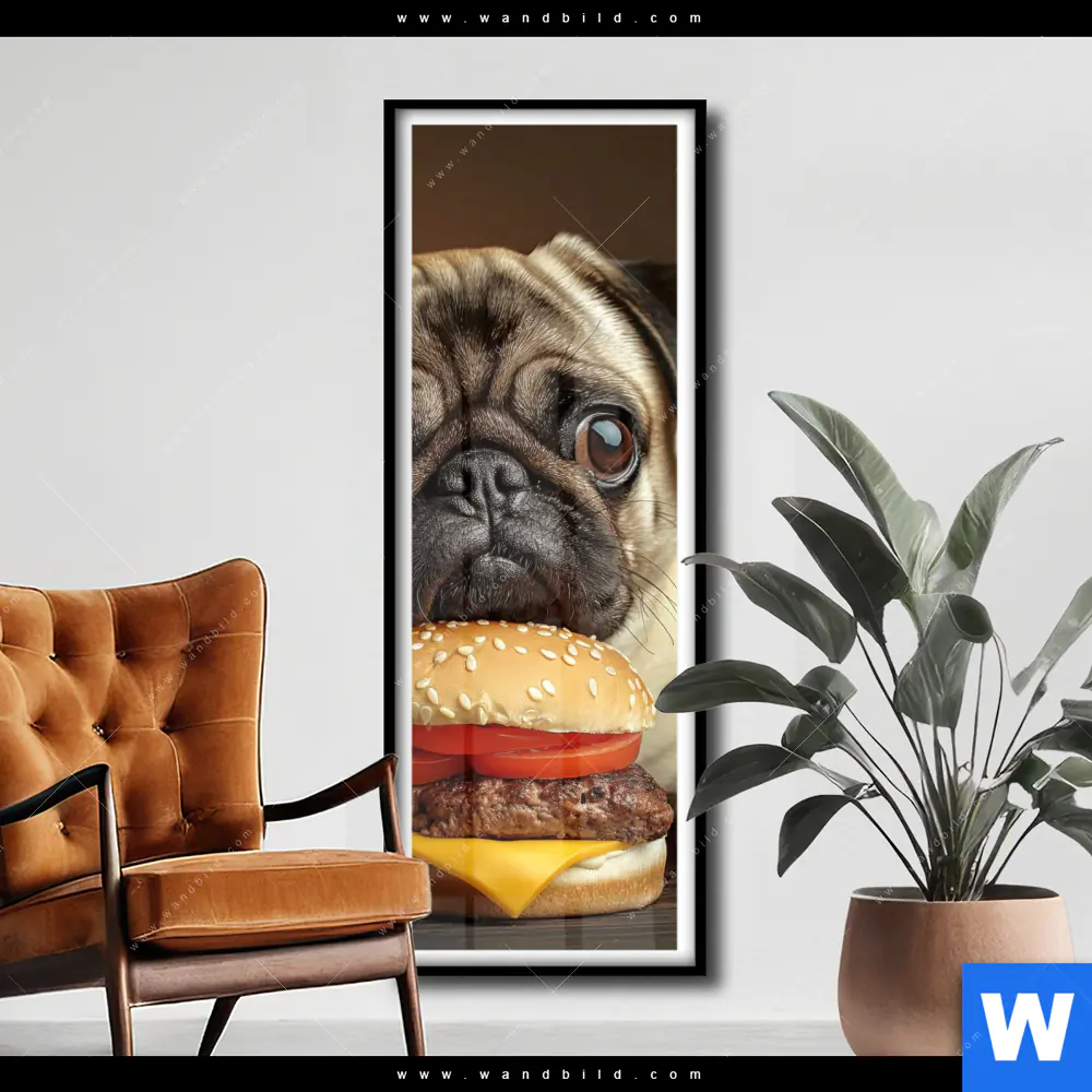 Poster | Mops mit Cheeseburger | Schmal