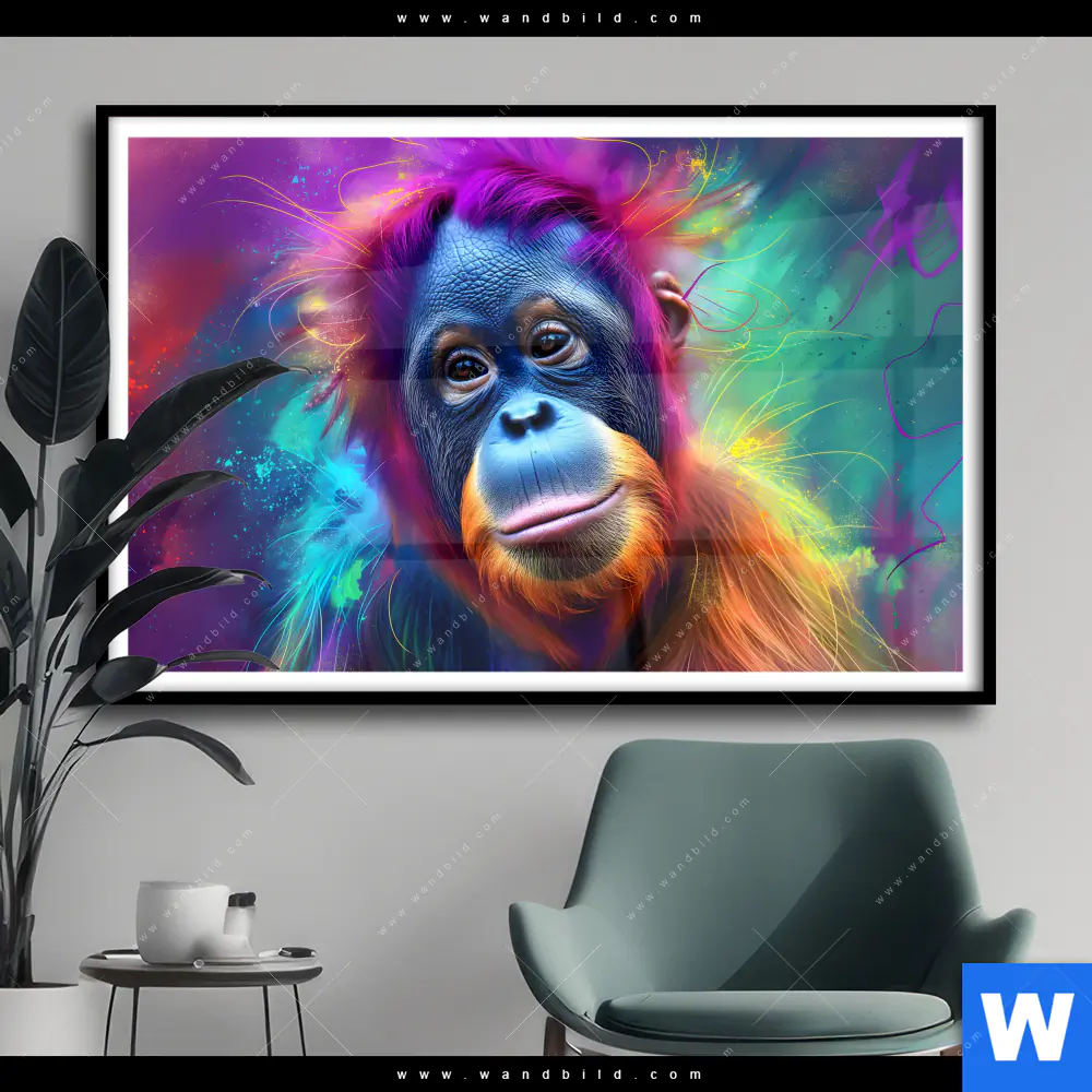 Poster | Orang-Utan in Regenbogenfarben | Querformat
