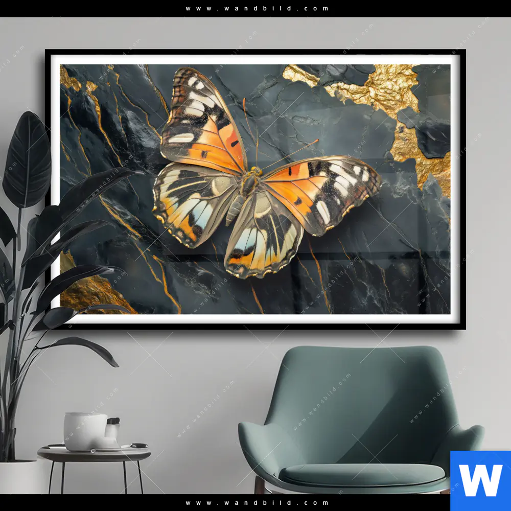 Poster | Schmetterling auf Marmor | Querformat