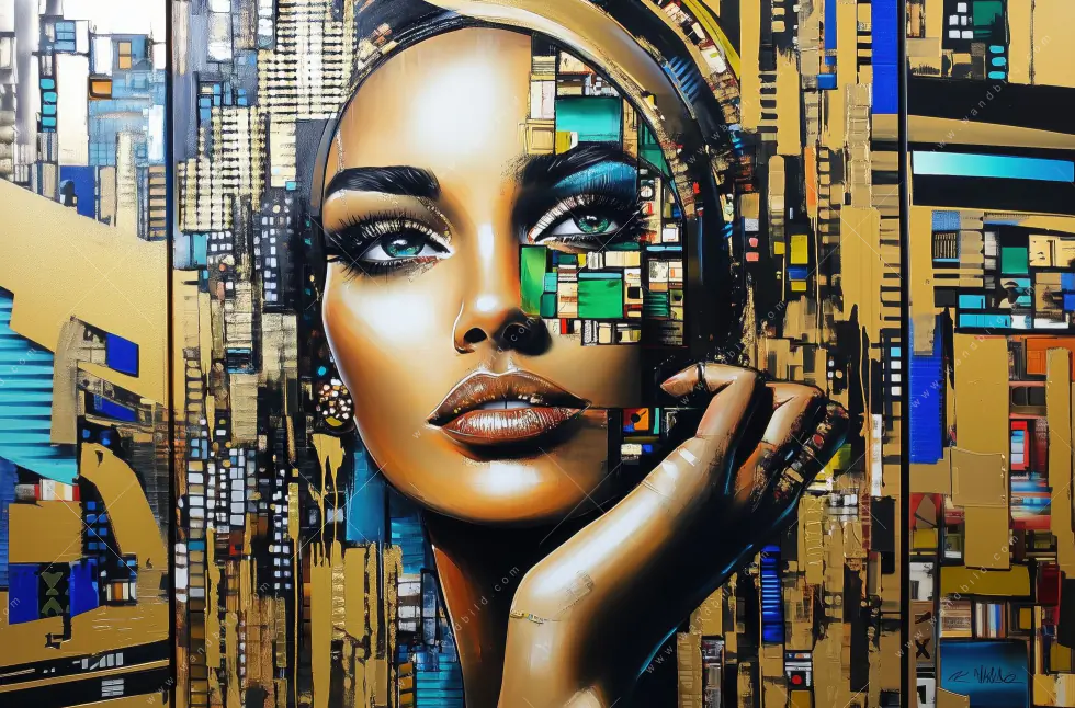 Poster | Zoe - Mosaikgesicht im Großstadtlicht | Querformat - Image 5