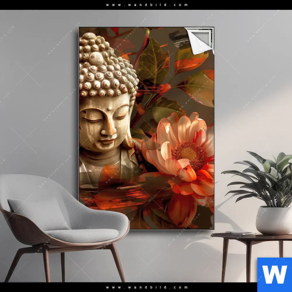 Spannbild | Abstrakter Buddha & Blumen | Hochformat