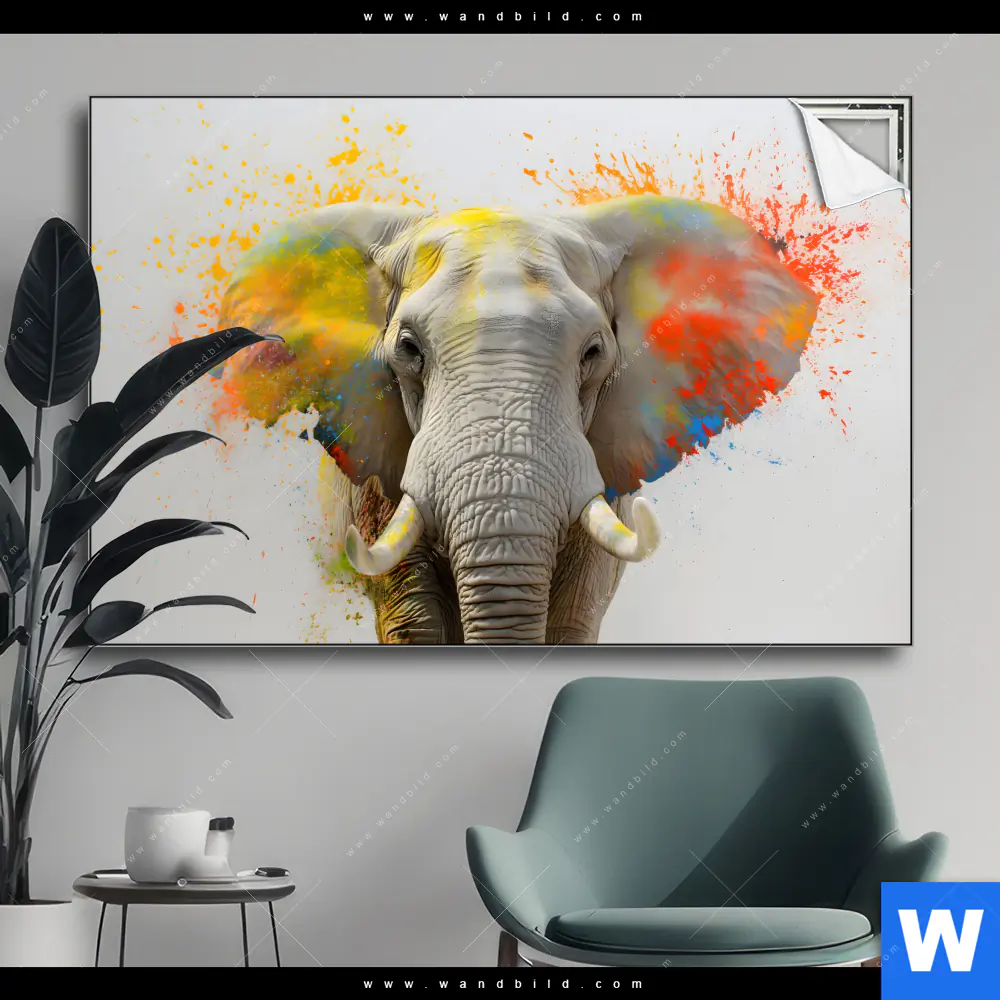 Spannbild | Farbenexplosion mit Elefant | Querformat