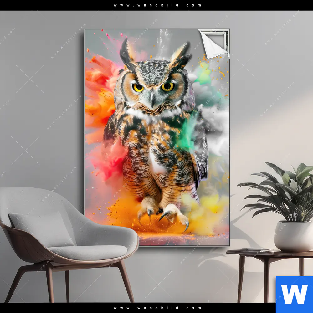 Spannbild | Farbenexplosion mit Eule | Hochformat