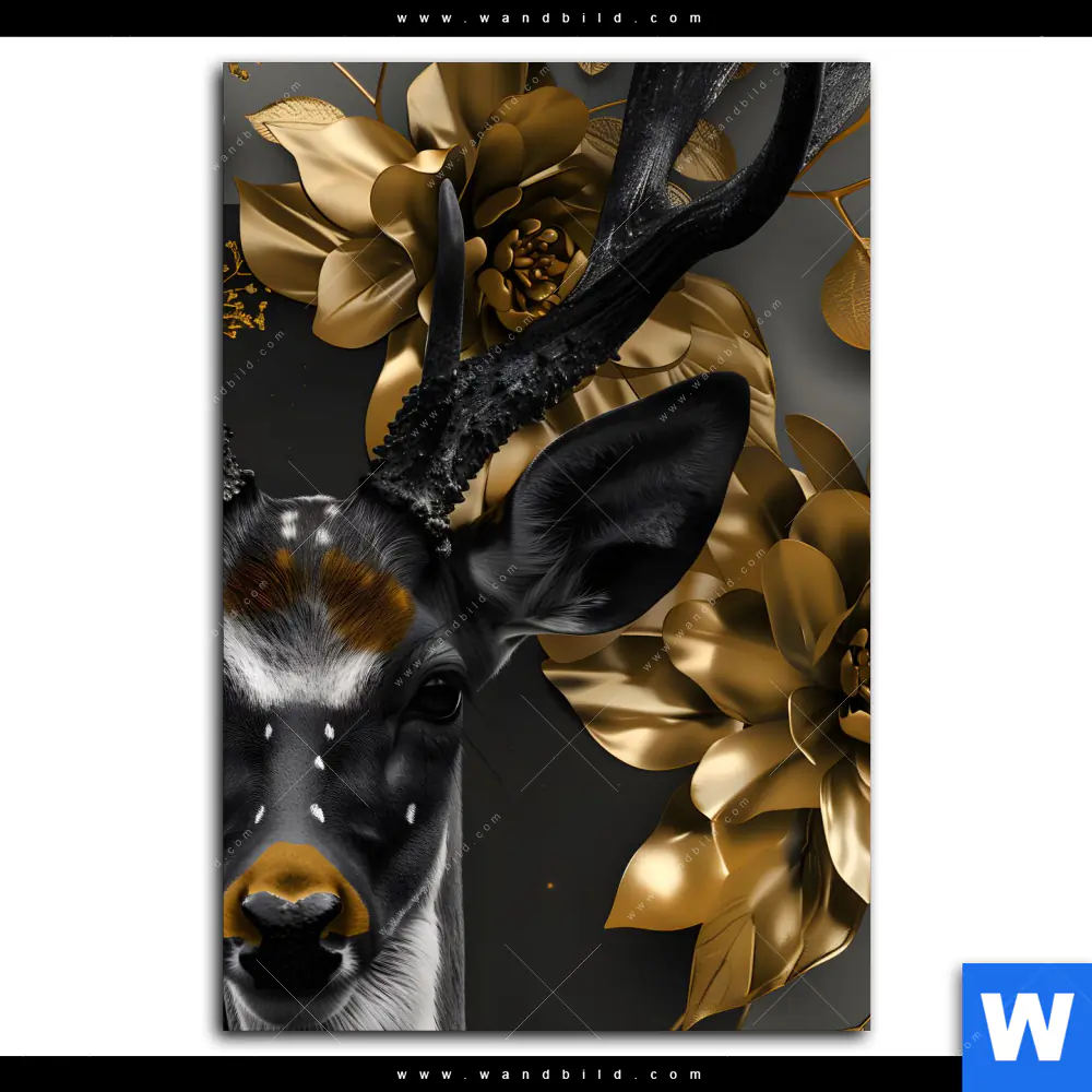 Spannbild | Junger Hirsch und Goldblumen | Hochformat - Image 2