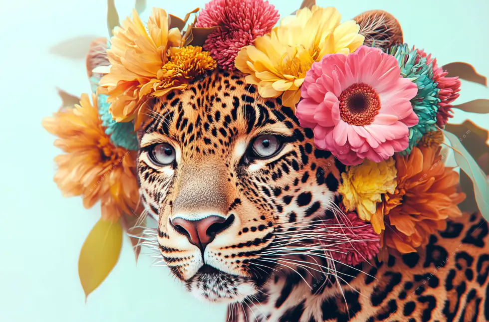 Spannbild | Leopard mit Blütenkranz | Hochformat - Image 5