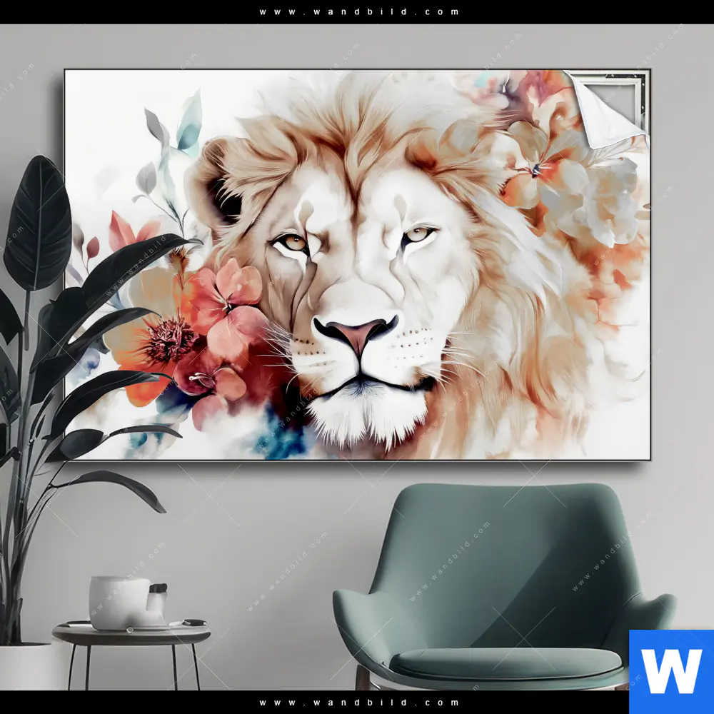Spannbild | Löwe mit Blumen | Querformat