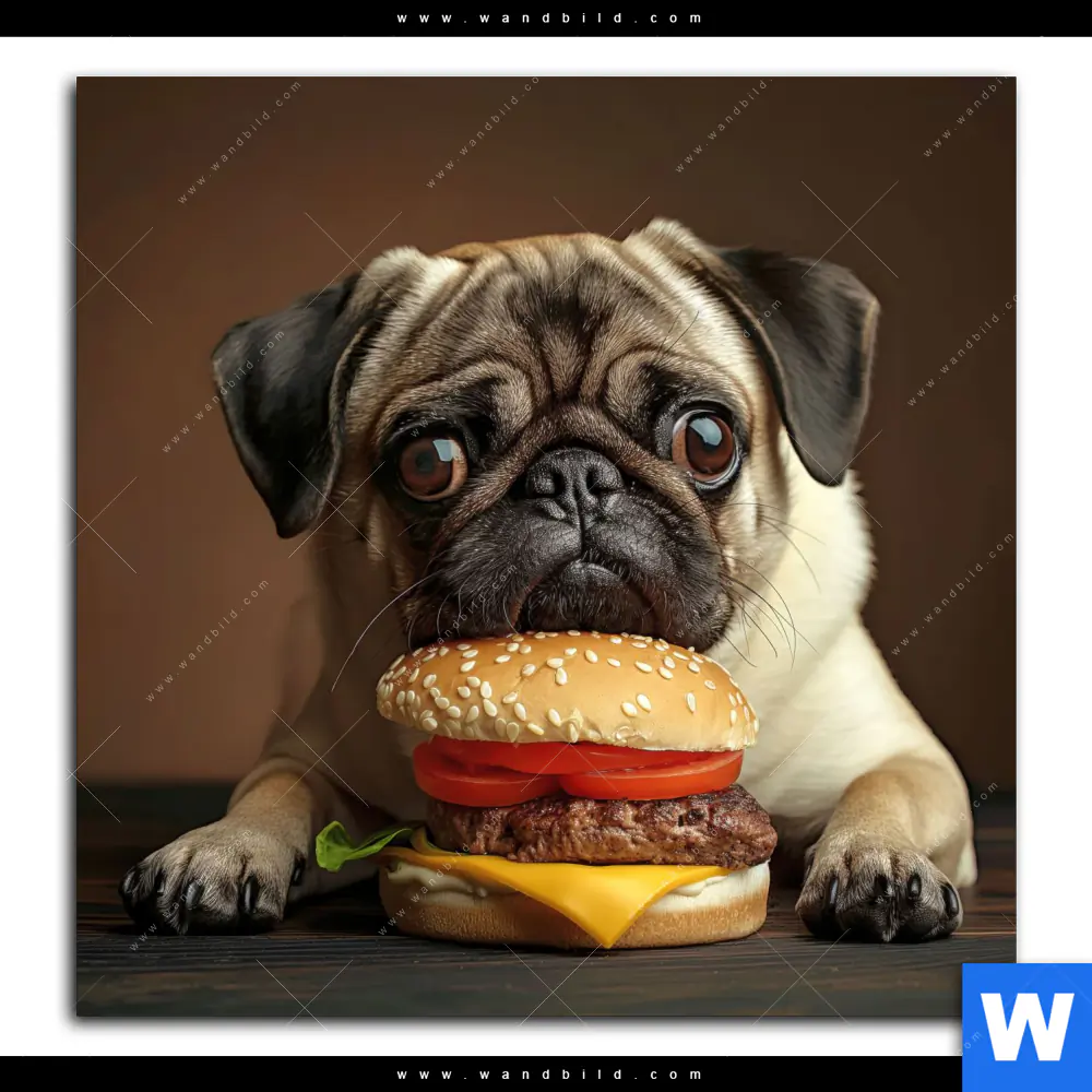 Spannbild | Mops mit Cheeseburger | Quadrat - Image 2